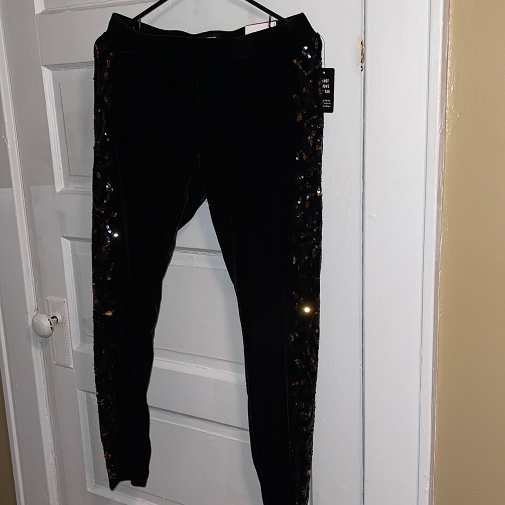 Velvet leggings sequins on sides